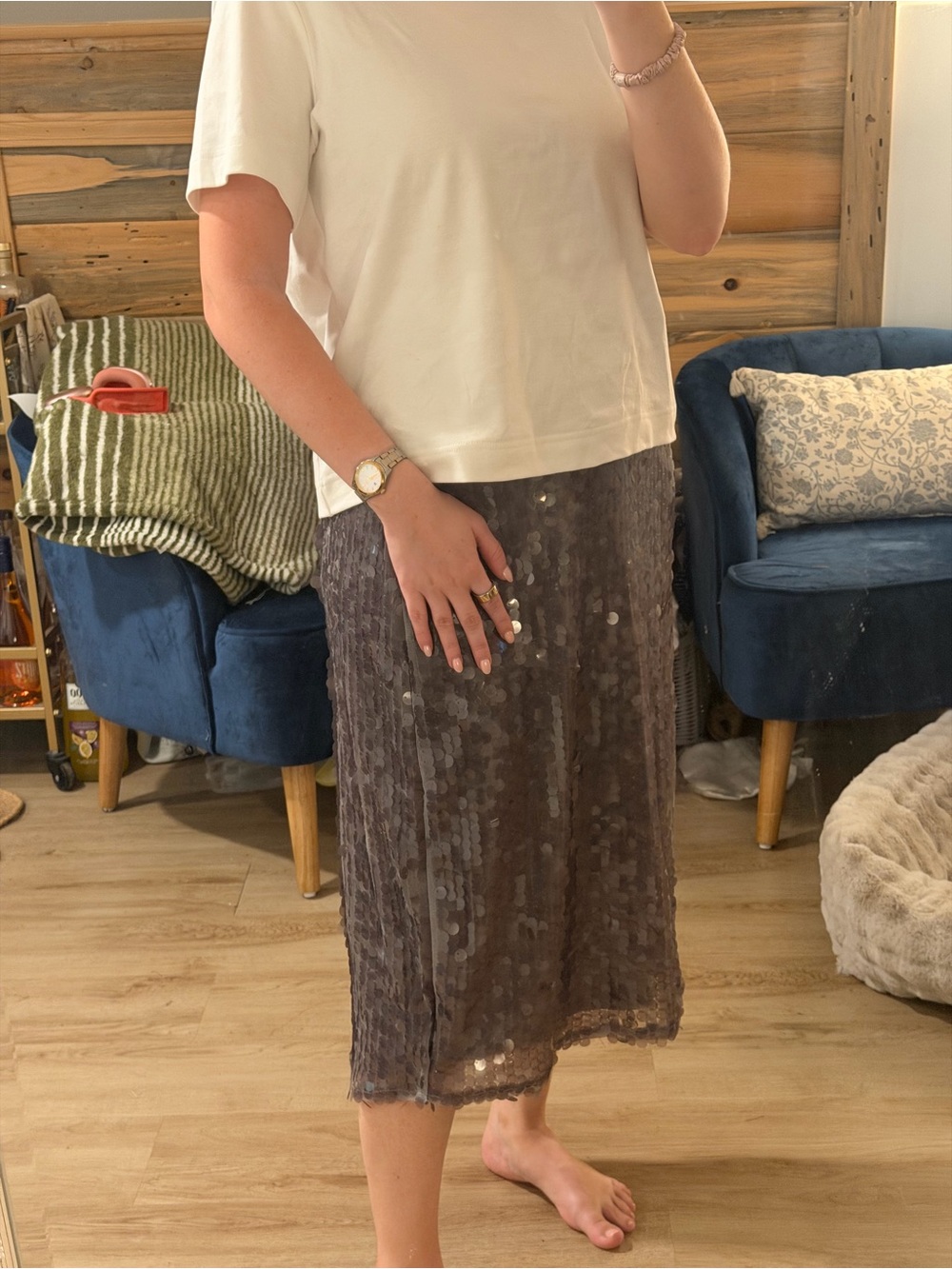 Old Navy Charcoal Sequin Midi Skirt
